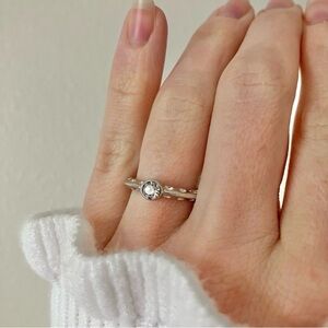 Bezel Silver Knife Edge Diamond Ring Vintage “Tamsin” Inset Simple Stacking Jewe